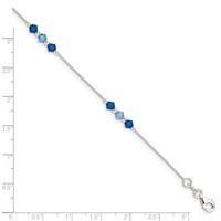 Sterling Silver Polished Aquamarine Capri Blue Glass Bead Bracelet, 7.5" view 4