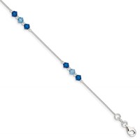 Sterling Silver Polished Aquamarine Capri Blue Glass Bead Bracelet, 7.5" view 1
