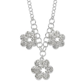 Sterling Silver Polished Filigree Flower w/ 2in ext Necklace