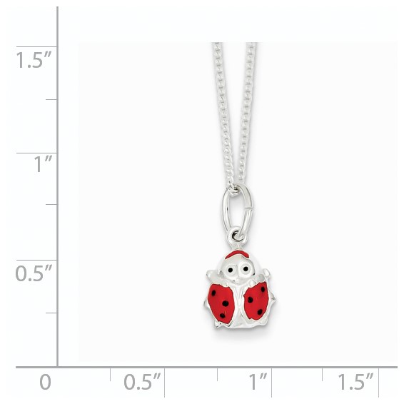 Sterling Silver Polished Black & Red Enameled Ladybug Children's Necklace
