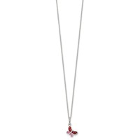 Sterling Silver Polished Pink, Red and White Enameled Petite Butterfly Necklace, 14" view 2