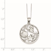 Sterling Silver Rhodium-plated Seahorse Starfish Shell in Circle Necklace, 18" view 3