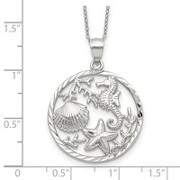 Sterling Silver Rhodium-plated Seahorse Starfish Shell in Circle Necklace, 18" view 5