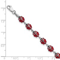 Sterling Silver Rhodium Polished Enameled Lady Bug Bracelet view 3