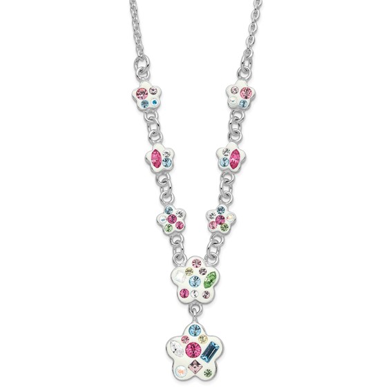 Sterling Silver Stellux Multicolor Crystal Flower w/ 2in ext. Necklace