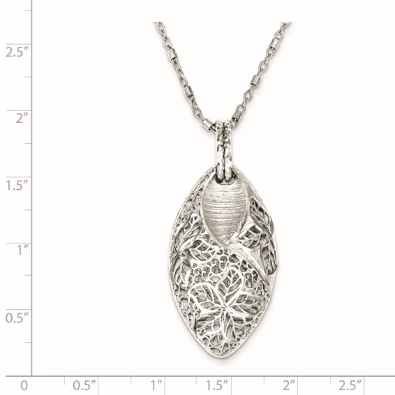 Sterling Silver Rhodium Plated Flower & Leaves w/ 2in ext. Necklace