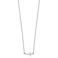 Sterling Silver Rhodium-plated Small Sideways Curved Cross Necklace view 2