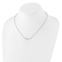 Sterling Silver Rhodium-plated Small Sideways Curved Cross Necklace view 3