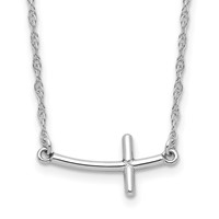 Sterling Silver Rhodium-plated Small Sideways Curved Cross Necklace view 1