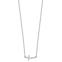 Sterling Silver Rhodium-plated Large Sideways Curved Cross Necklace view 2