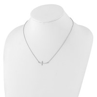 Sterling Silver Rhodium-plated Large Sideways Curved Cross Necklace view 3