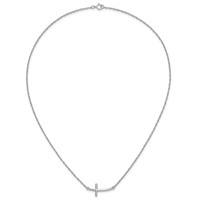 Sterling Silver Rhodium-plated Large Sideways Curved Cross Necklace view 4