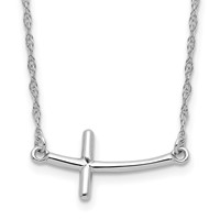 Sterling Silver Rhodium-plated Large Sideways Curved Cross Necklace view 1