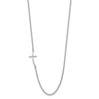 Sterling Silver Rh-plated Small Off-Set Sideways Curved Cross Necklace view 2