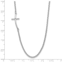 Sterling Silver Rh-plated Small Off-Set Sideways Curved Cross Necklace view 4