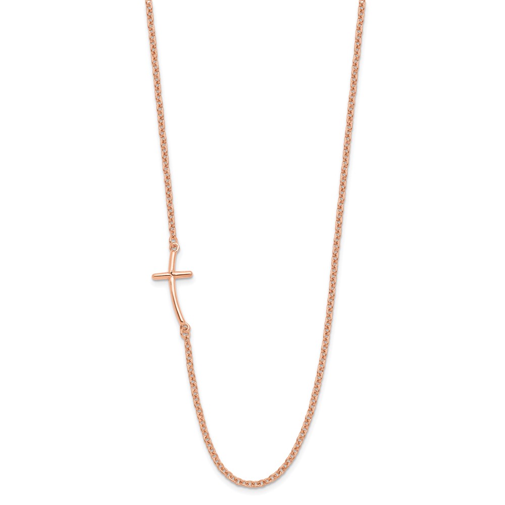 Sterling Silver RG-plated Small Off-Set Sideways Curved Cross Necklace (QG3465P-19)