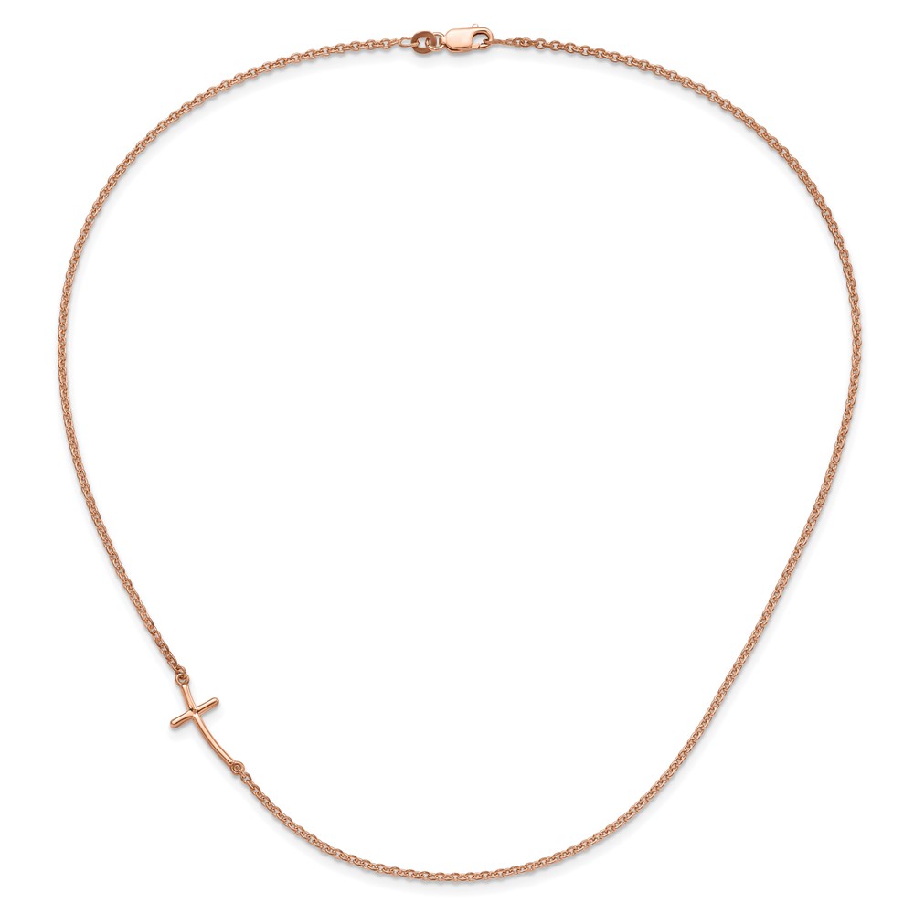 Sterling Silver RG-plated Small Off-Set Sideways Curved Cross Necklace (QG3465P-19)