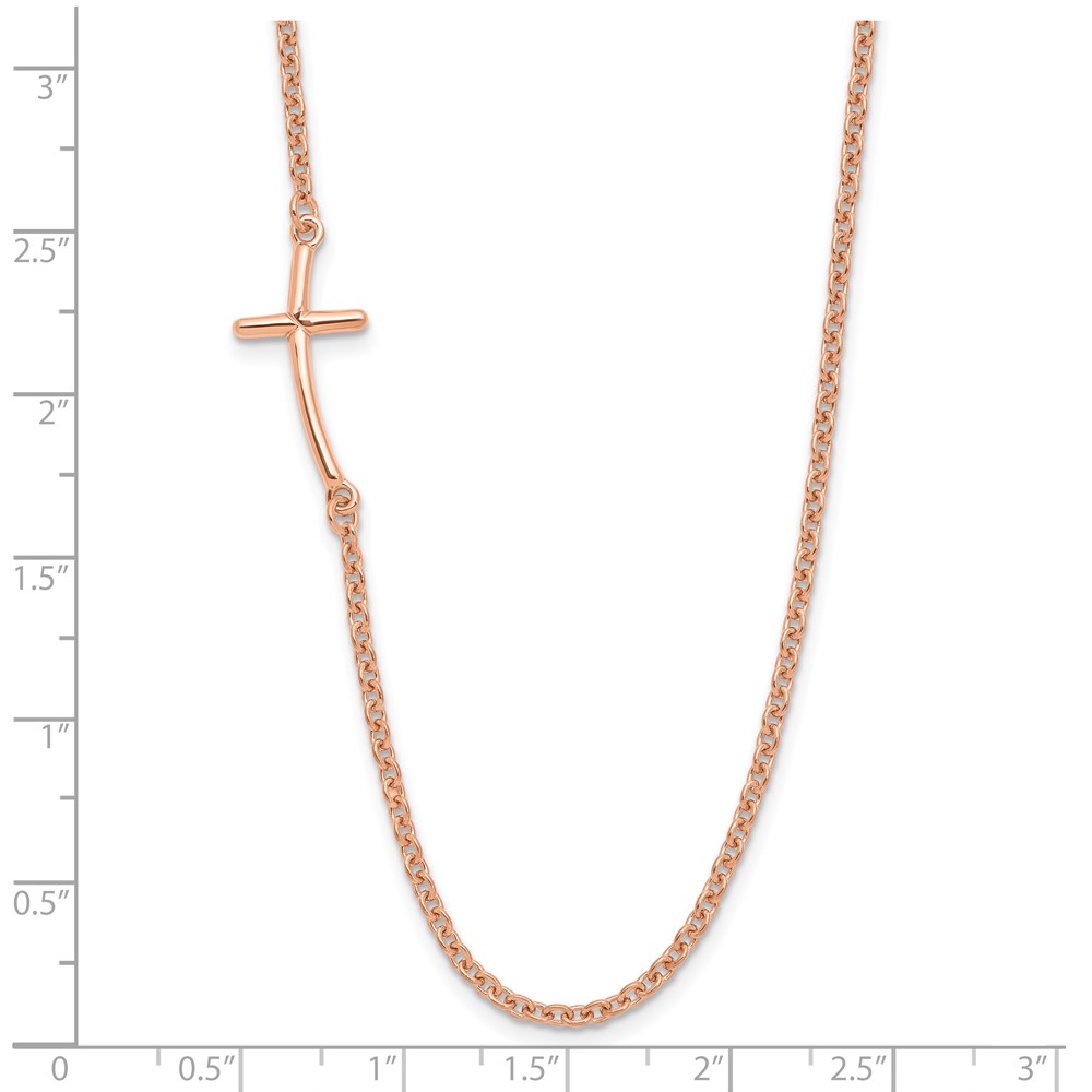 Sterling Silver RG-plated Small Off-Set Sideways Curved Cross Necklace (QG3465P-19)