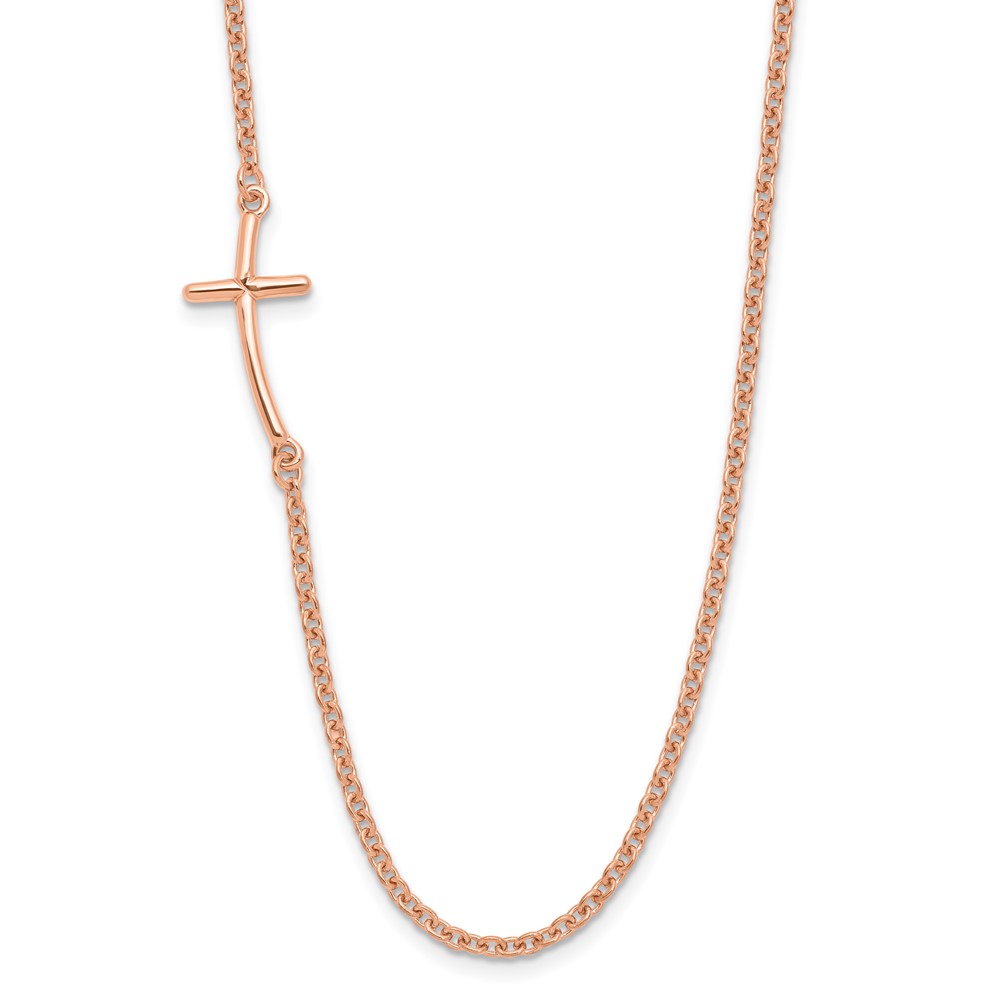 Sterling Silver RG-plated Small Off-Set Sideways Curved Cross Necklace (QG3465P-19)