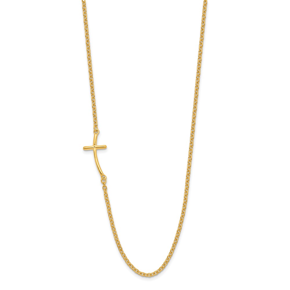 Sterling Silver YG-plated Small Off-Set Sideways Curved Cross Necklace (QG3465Y-19)