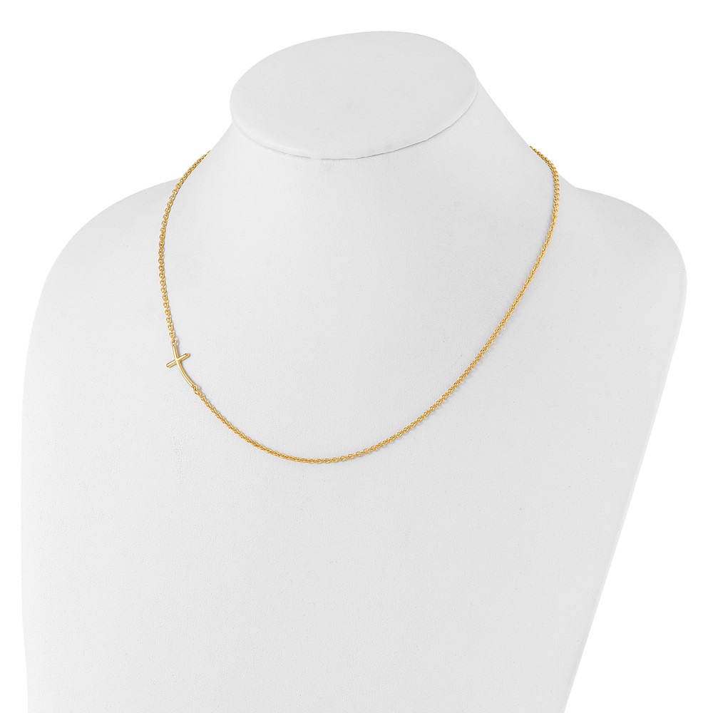 Sterling Silver YG-plated Small Off-Set Sideways Curved Cross Necklace (QG3465Y-19)