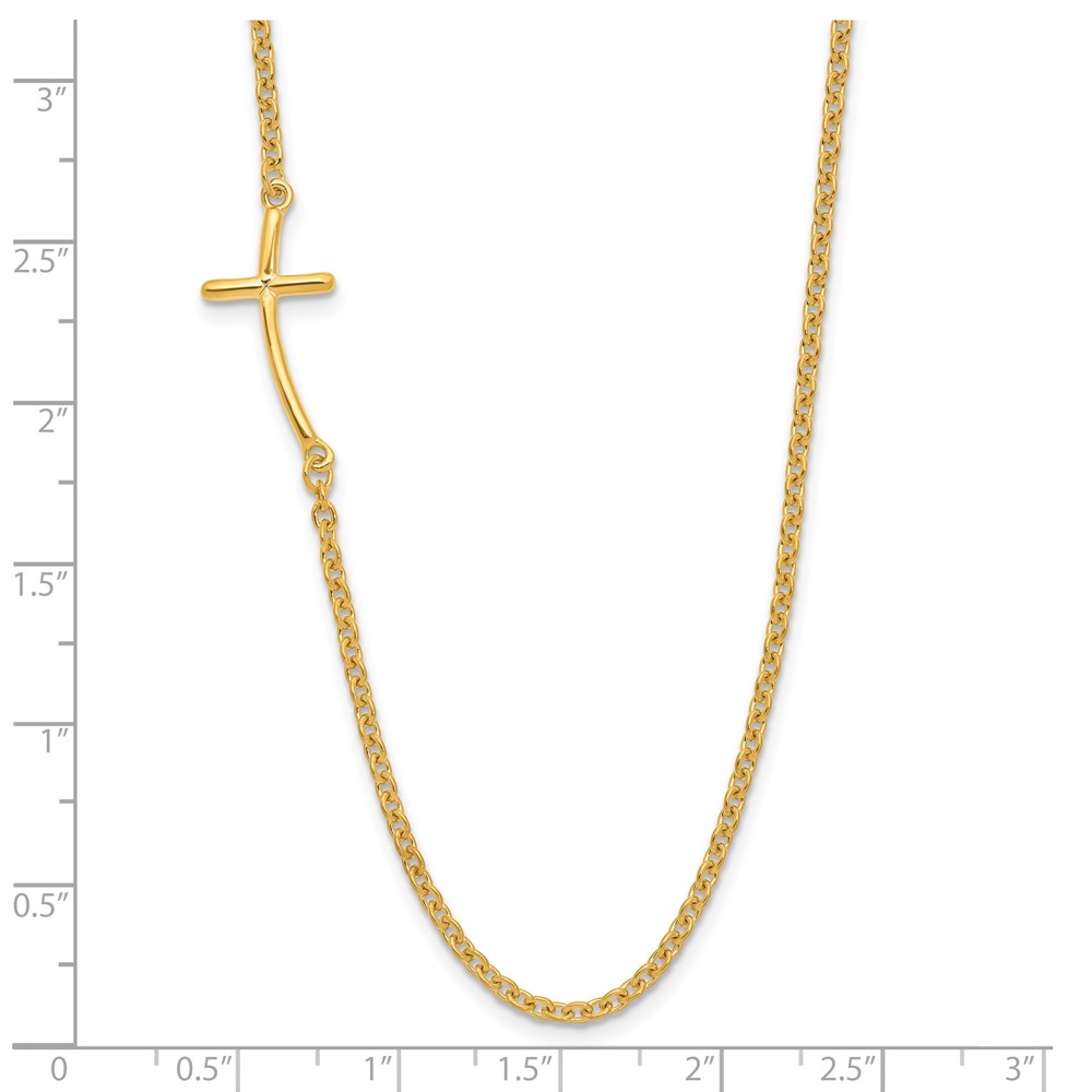 Sterling Silver YG-plated Small Off-Set Sideways Curved Cross Necklace (QG3465Y-19)