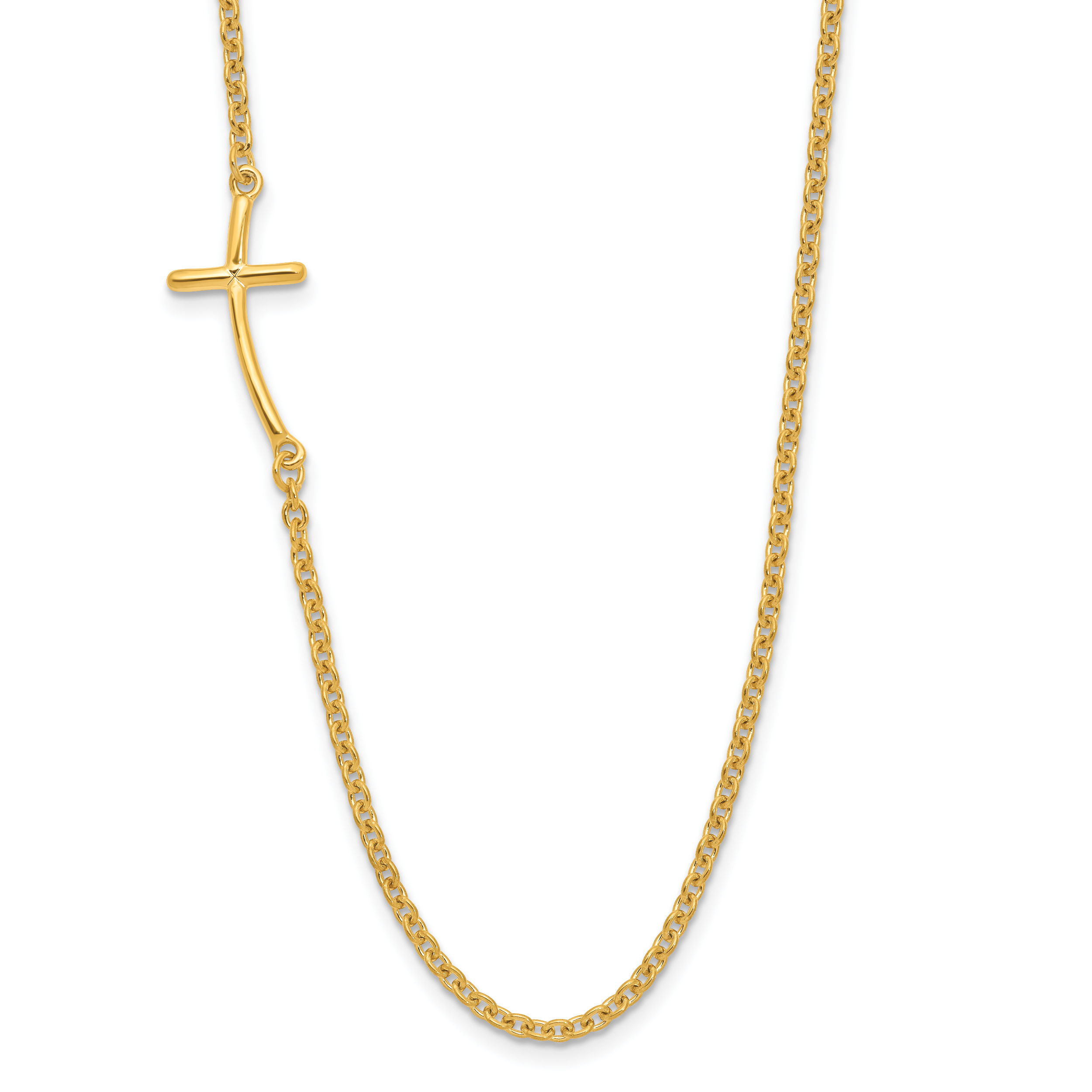 Sterling Silver YG-plated Small Off-Set Sideways Curved Cross Necklace (QG3465Y-19)