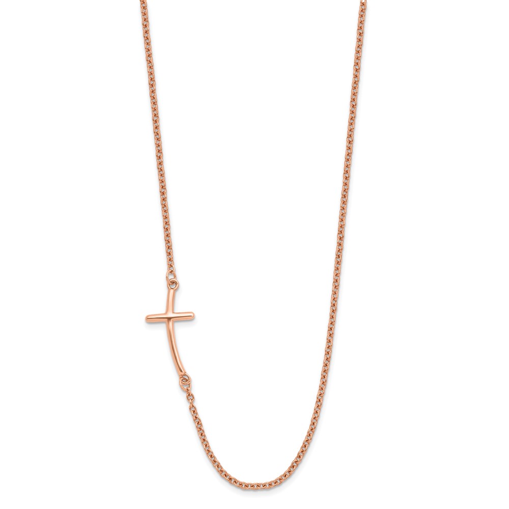 Sterling Silver RG-plated Large Off-Set Sideways Curved Cross Necklace (QG3466P-19)