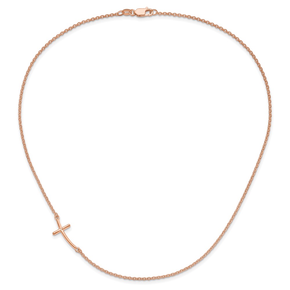 Sterling Silver RG-plated Large Off-Set Sideways Curved Cross Necklace (QG3466P-19)