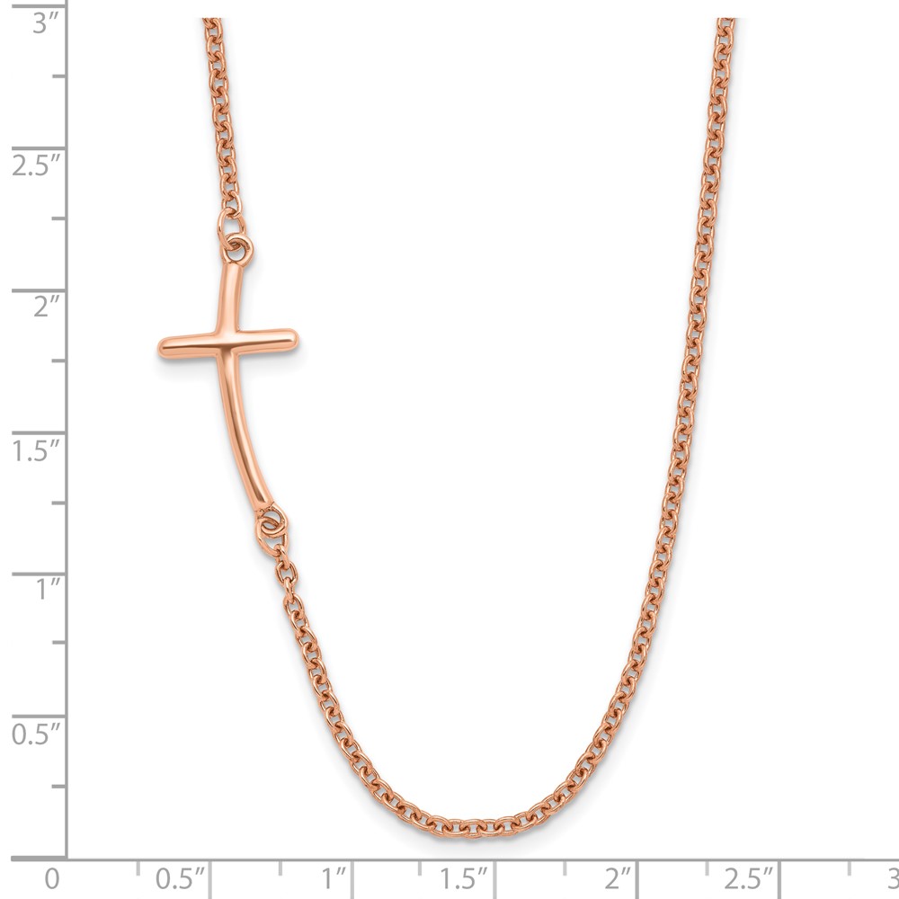 Sterling Silver RG-plated Large Off-Set Sideways Curved Cross Necklace (QG3466P-19)