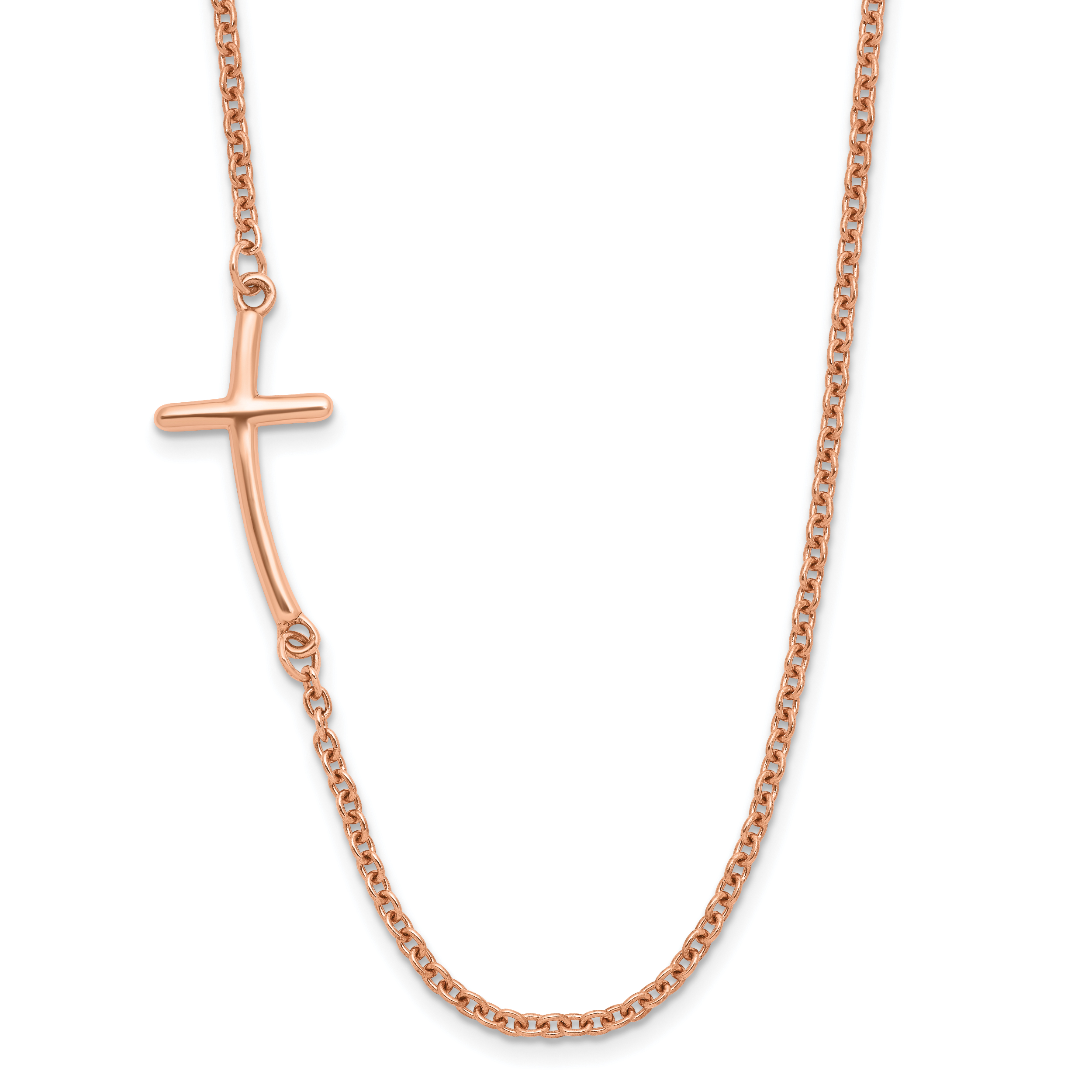 Sterling Silver RG-plated Large Off-Set Sideways Curved Cross Necklace (QG3466P-19)