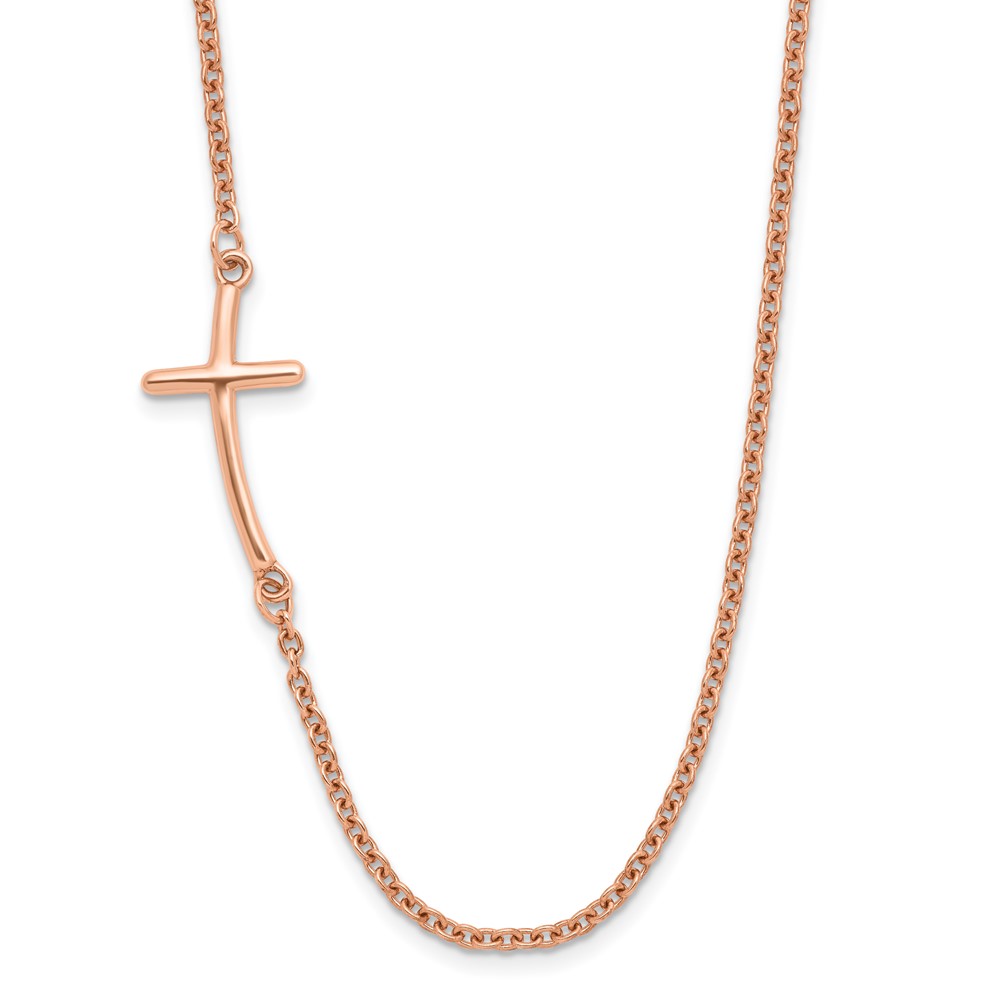 Sterling Silver RG-plated Large Off-Set Sideways Curved Cross Necklace (QG3466P-19)