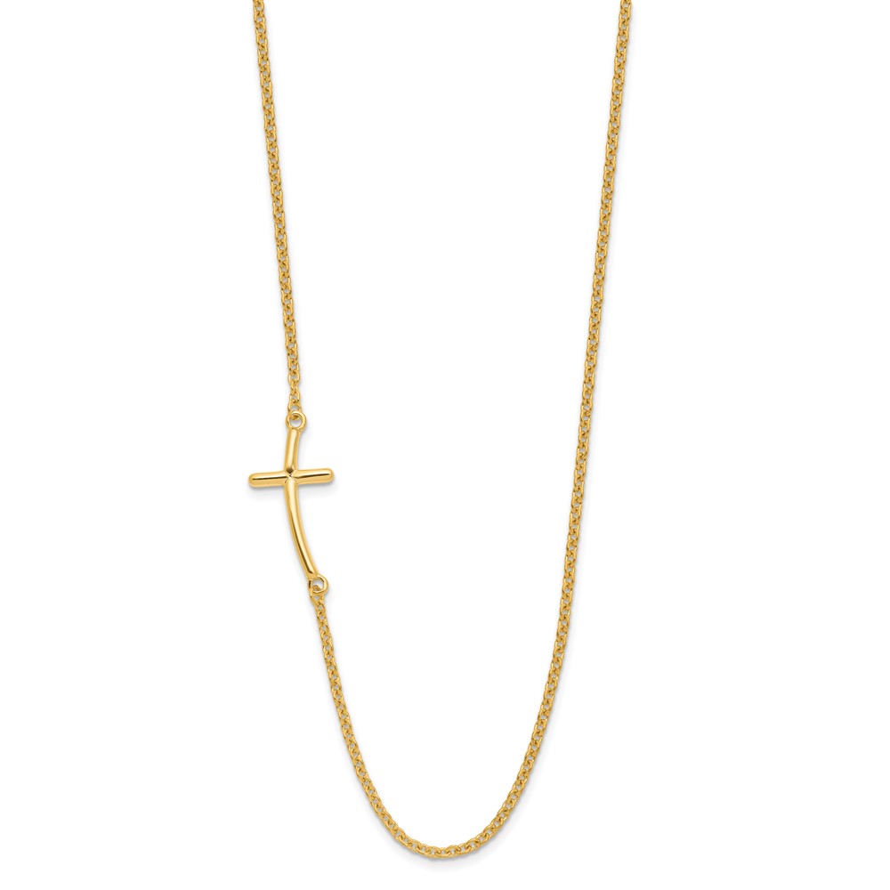 Sterling Silver YG-plated Large Off-Set Sideways Curved Cross Necklace (QG3466Y-19)