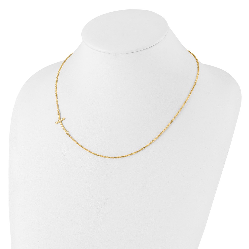 Sterling Silver YG-plated Large Off-Set Sideways Curved Cross Necklace (QG3466Y-19)