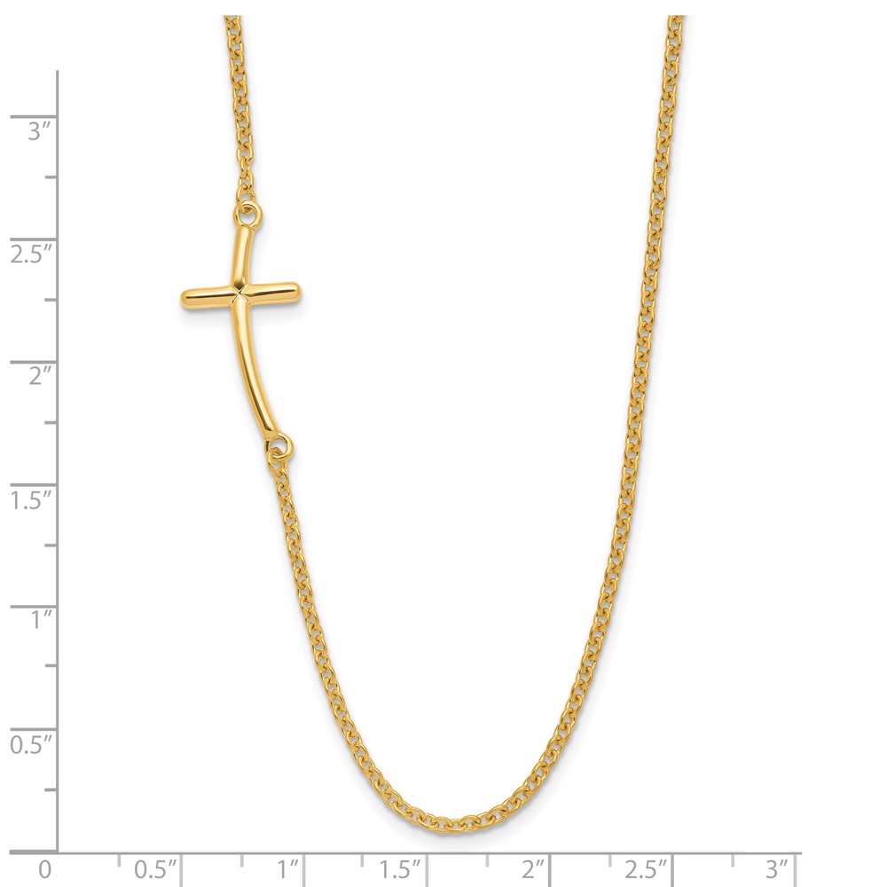 Sterling Silver YG-plated Large Off-Set Sideways Curved Cross Necklace (QG3466Y-19)