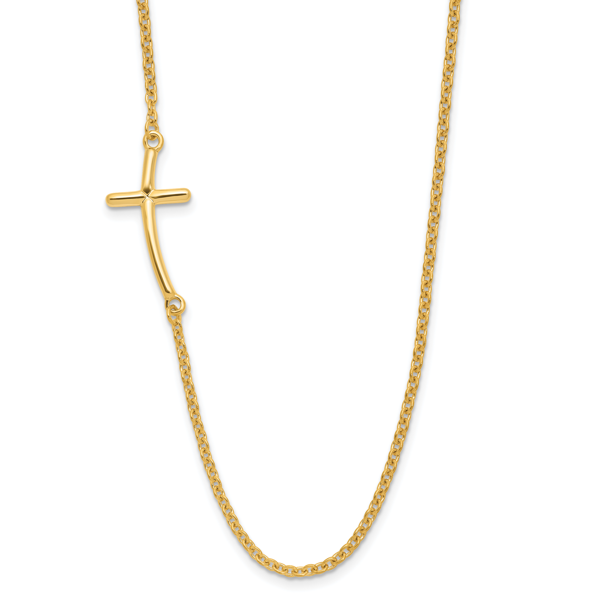 Sterling Silver YG-plated Large Off-Set Sideways Curved Cross Necklace (QG3466Y-19)