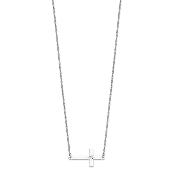 Sterling Silver Rhodium-plated Large D/C Sideways Cross Necklace