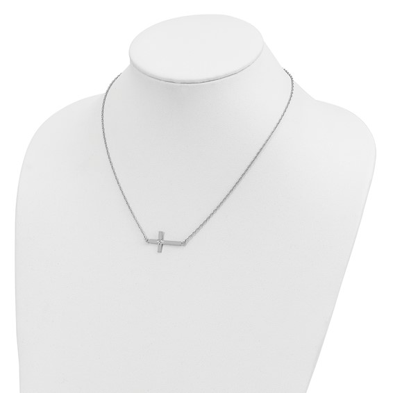 Sterling Silver Rhodium-plated Large D/C Sideways Cross Necklace