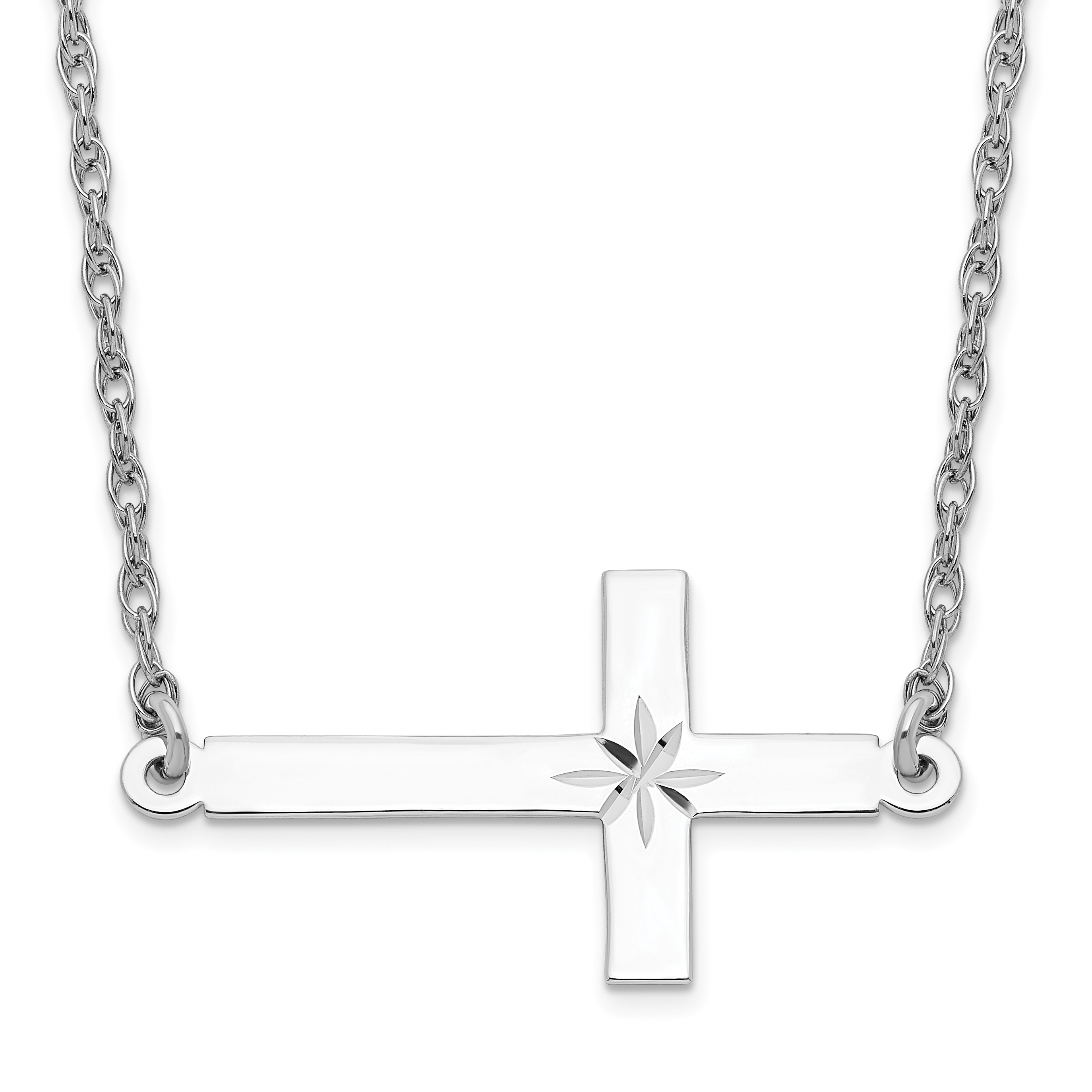 Sterling Silver Rhodium-plated Large D/C Sideways Cross Necklace (QG3467-18)