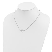 Sterling Silver Rhodium-plated Large Sideways Cross Necklace view 4