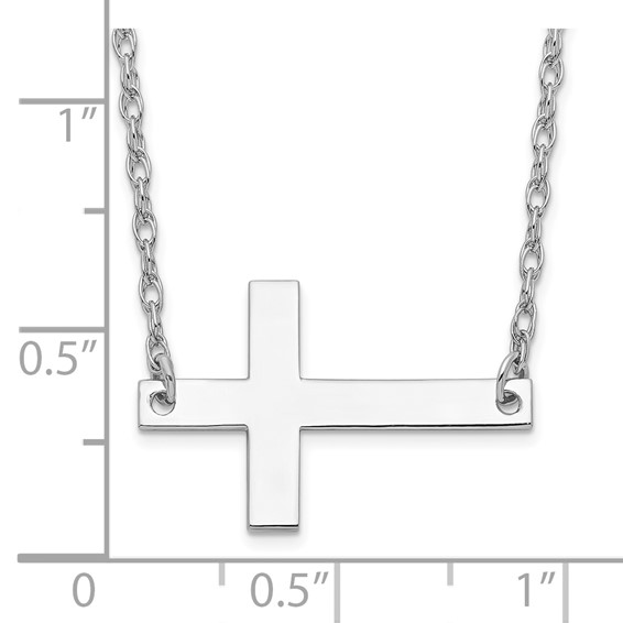 Sterling Silver Rhodium-plated Large Sideways Cross Necklace