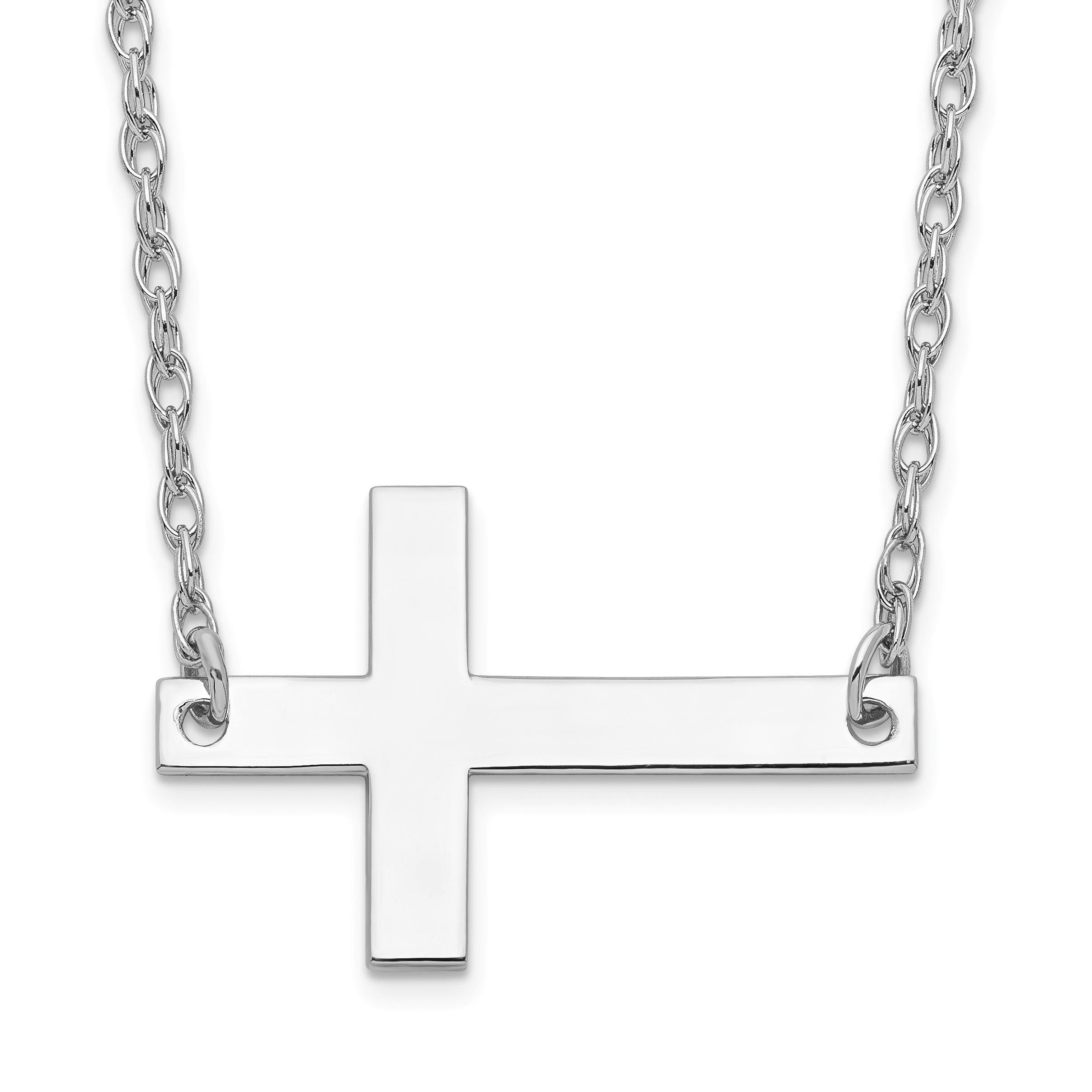 Sterling Silver Rhodium-plated Large Sideways Cross Necklace (QG3468-18)