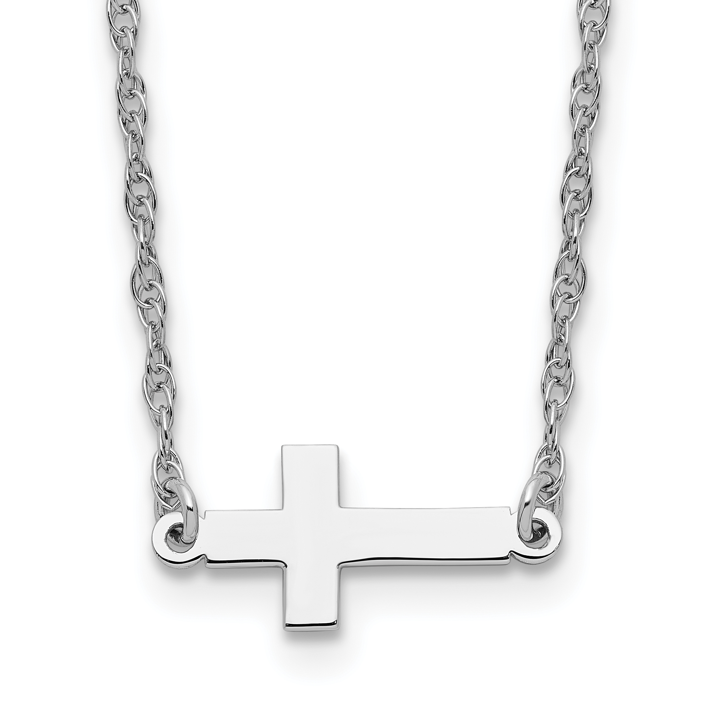 Sterling Silver Rhodium-plated Small Sideways Cross Necklace (QG3469-18)