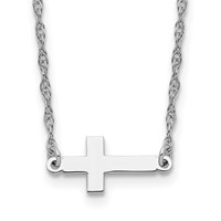 Sterling Silver Rhodium-plated Small Sideways Cross Necklace view 1
