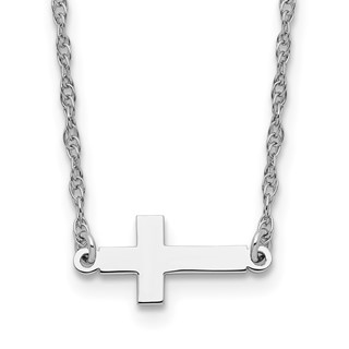 Sterling Silver Rhodium-plated Small Sideways Cross Necklace