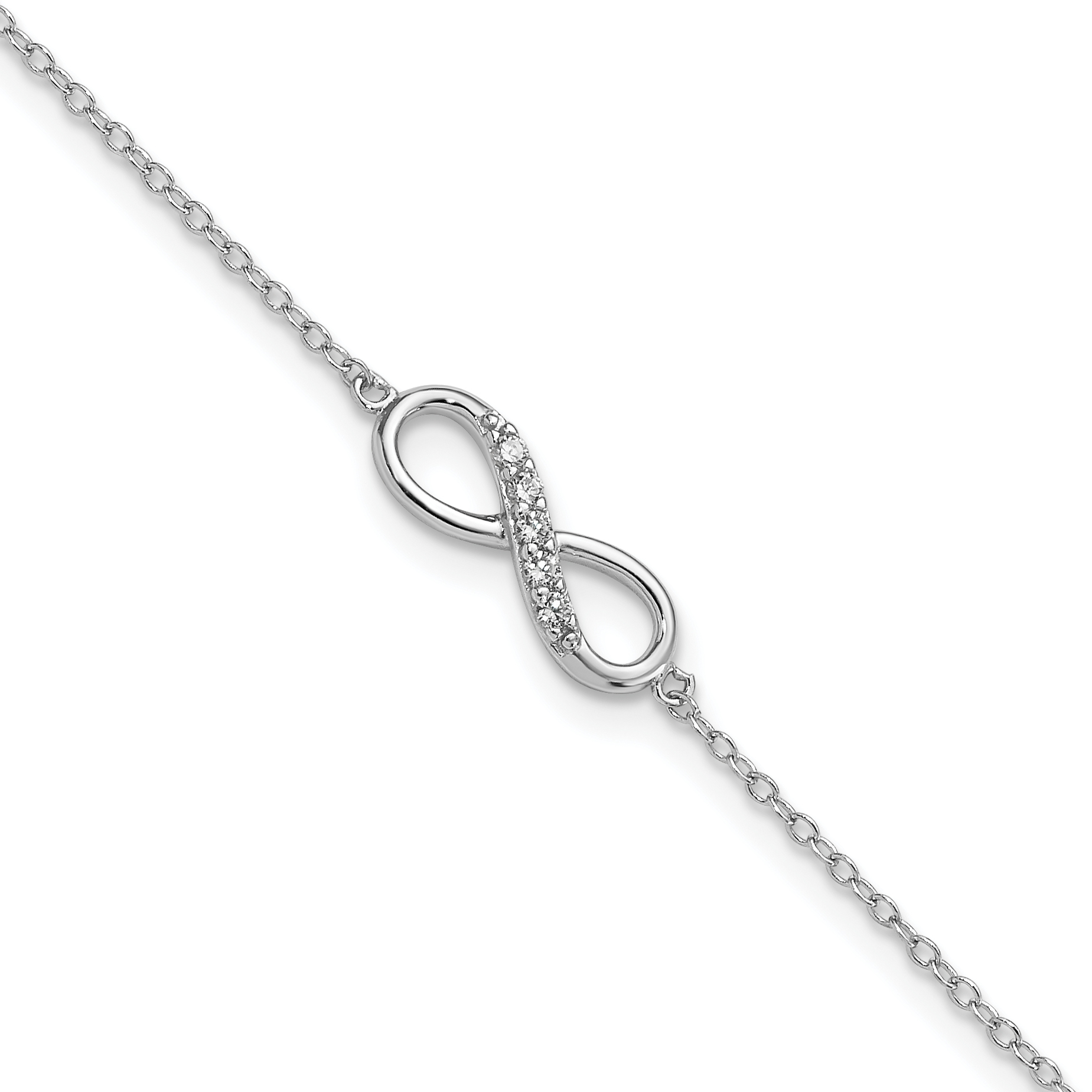 Sterling Silver Rhodium-plated with CZ Infinity w/ 1 IN EXT Bracelet (QG3471-7)