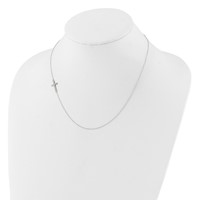 Sterling Silver Rhod-pltd CZ Offset Sideways Cross Necklace with Ext, 2" view 3