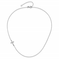 Sterling Silver Rhod-pltd CZ Offset Sideways Cross Necklace with Ext, 2" view 4