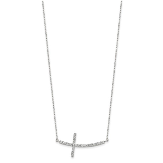 Sterling Silver Rhodium-plated CZ Sideways Cross w/2in Ext Necklace