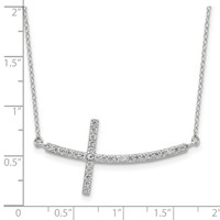 Sterling Silver Rhodium-plated CZ Sideways Cross Necklace with Ext, 2" view 4